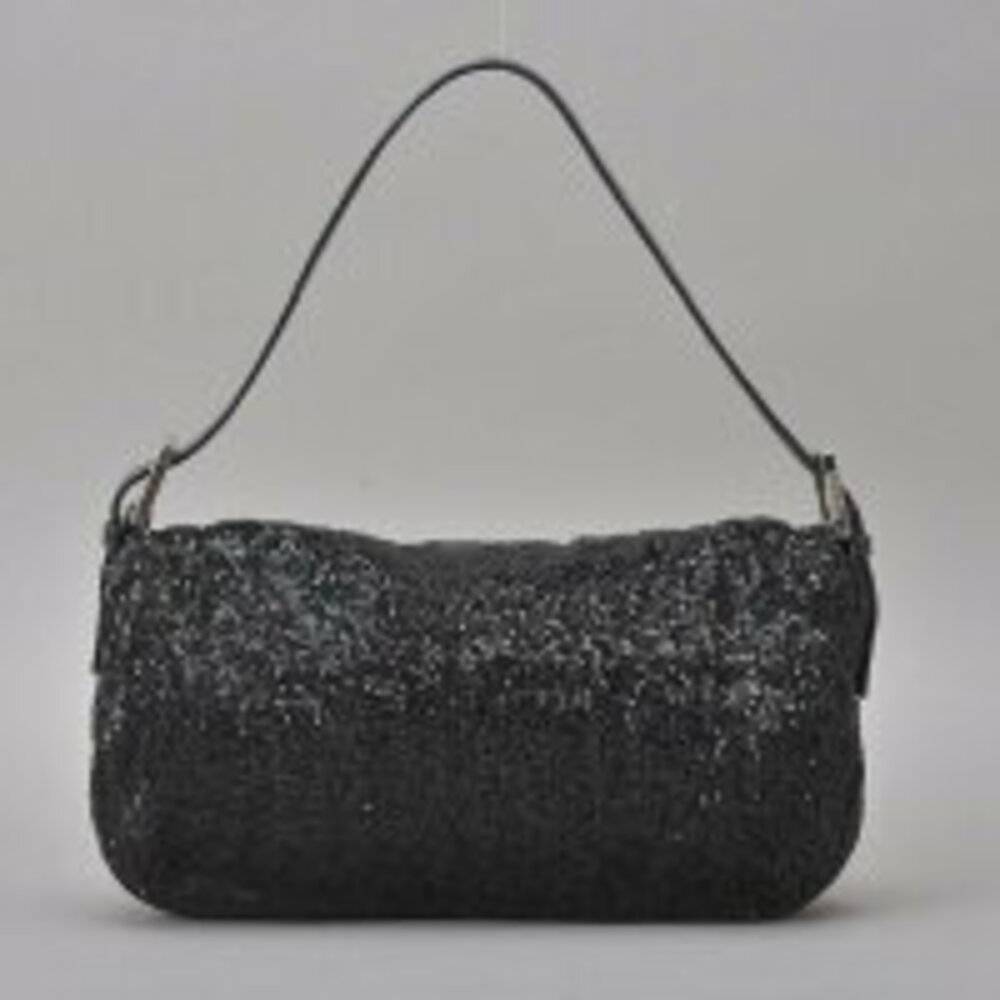 FENDI Beaded Mamma Bucket Handbag Black Leather Shoulder Bag Embroidery Rare - Picture 4 of 10